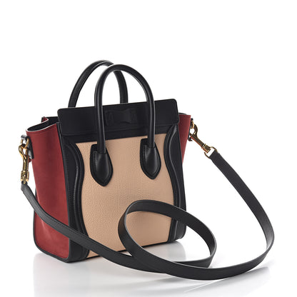 Celine Drummed Calfskin Nubuck Nano Tri-Color Luggage Ruby 2 of 8