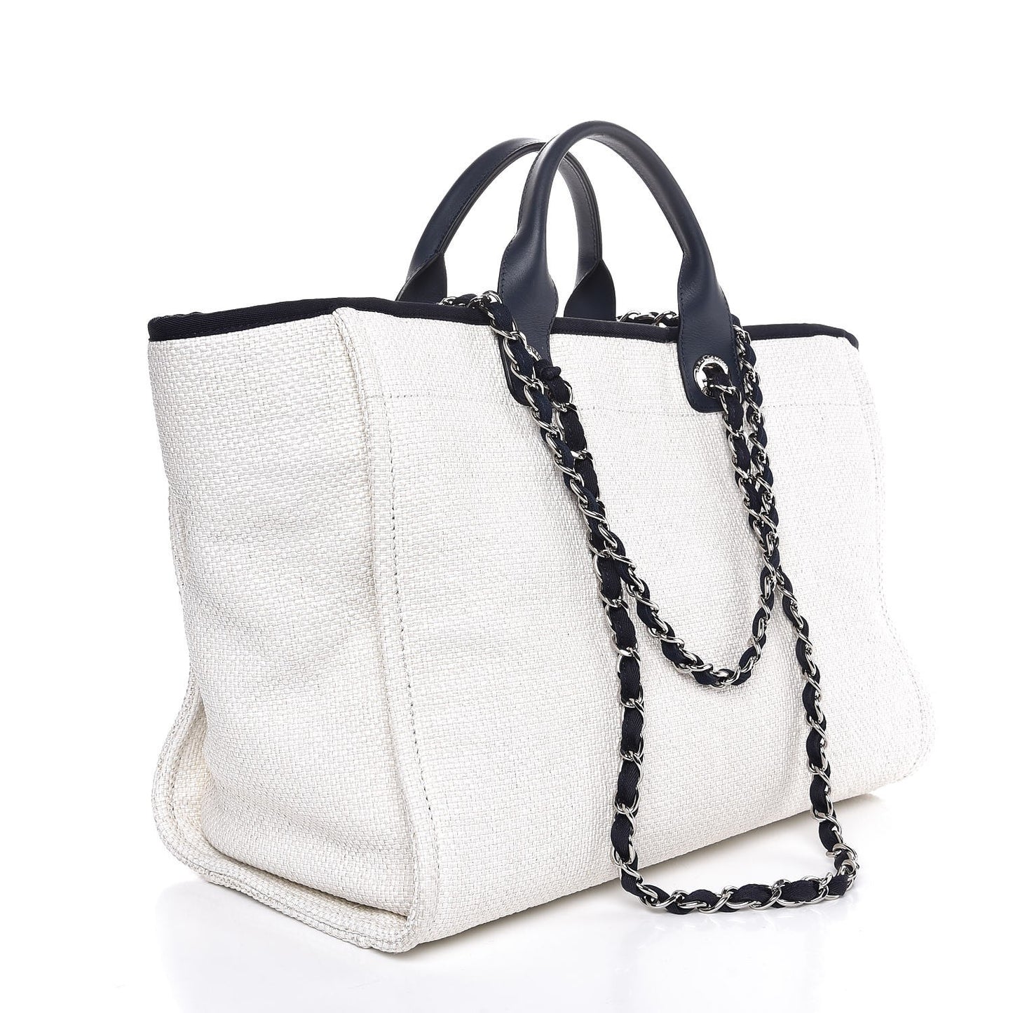 Canvas Large Deauville Tote White Navy