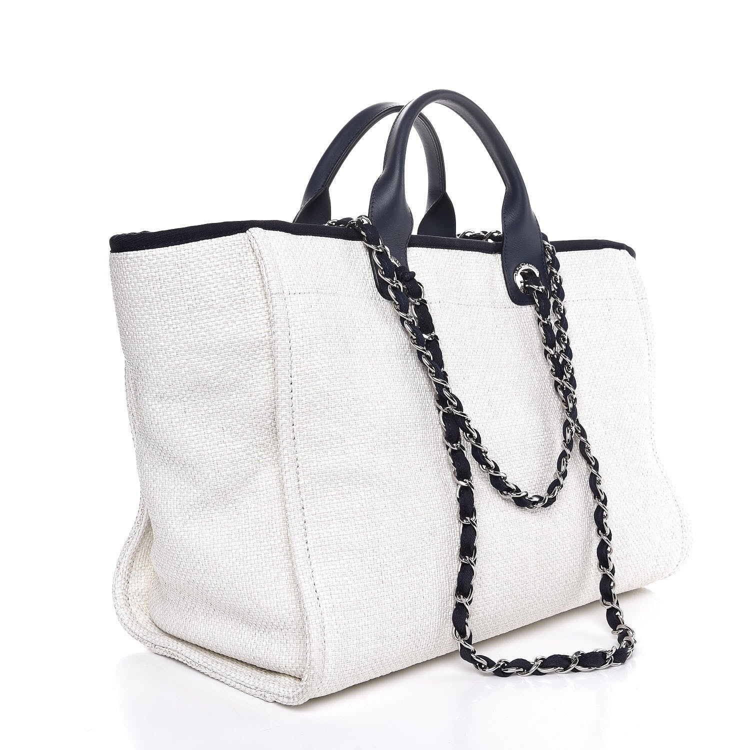 Chanel Canvas Large Deauville Tote White Navy 3 of 7