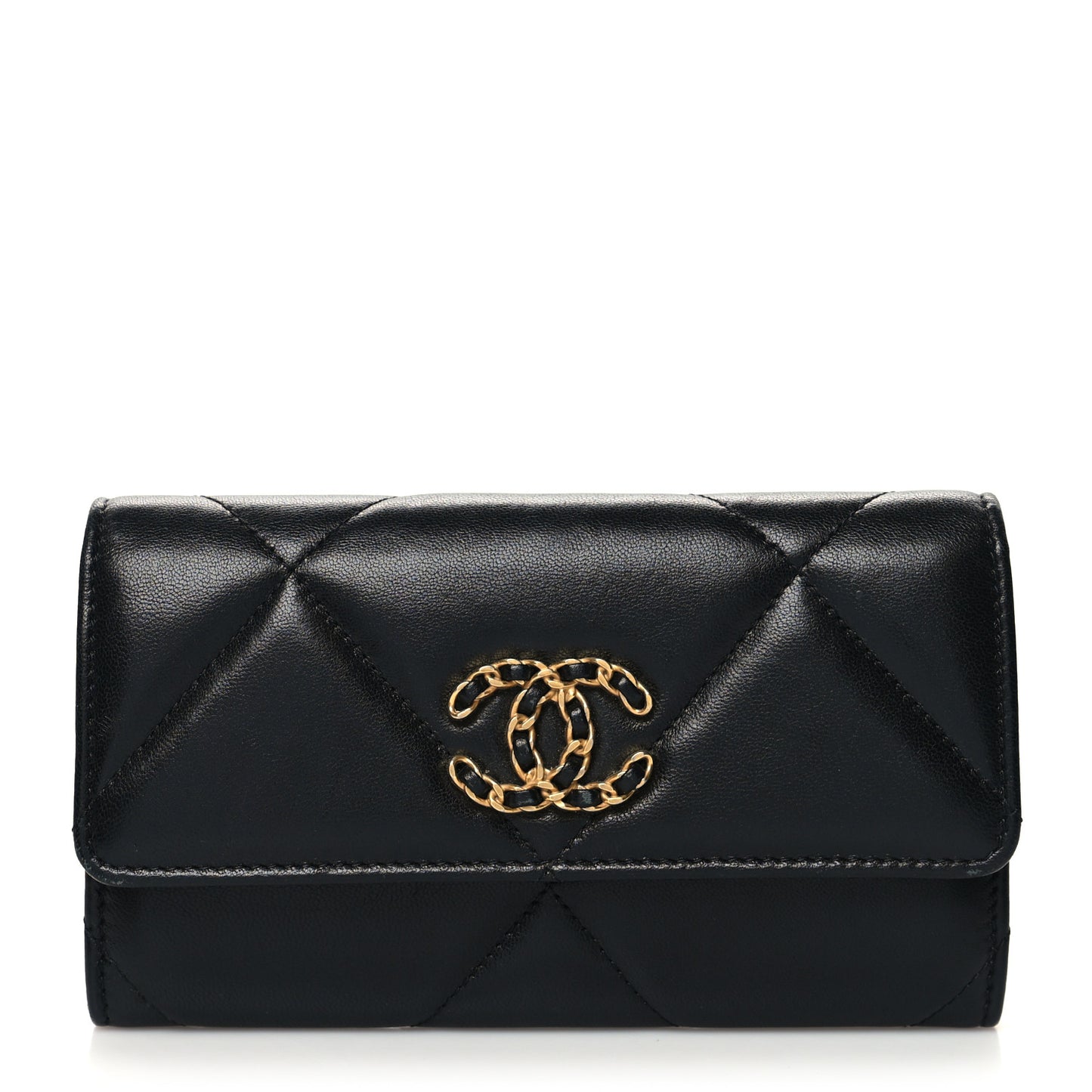Lambskin Quilted Chanel 19 Flap Wallet Black