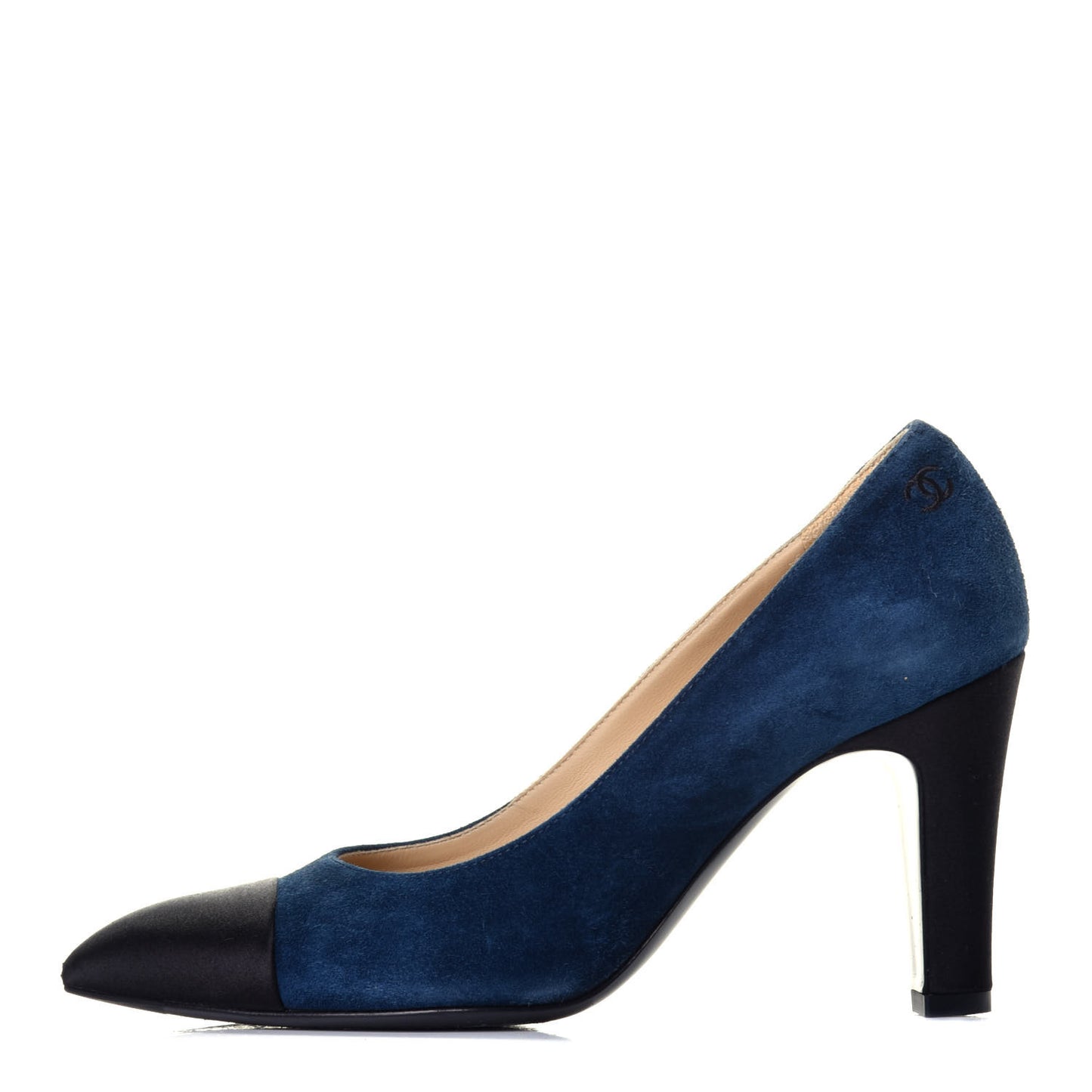Suede Satin Cap Toe Gabrielle Pumps 35 Navy Black