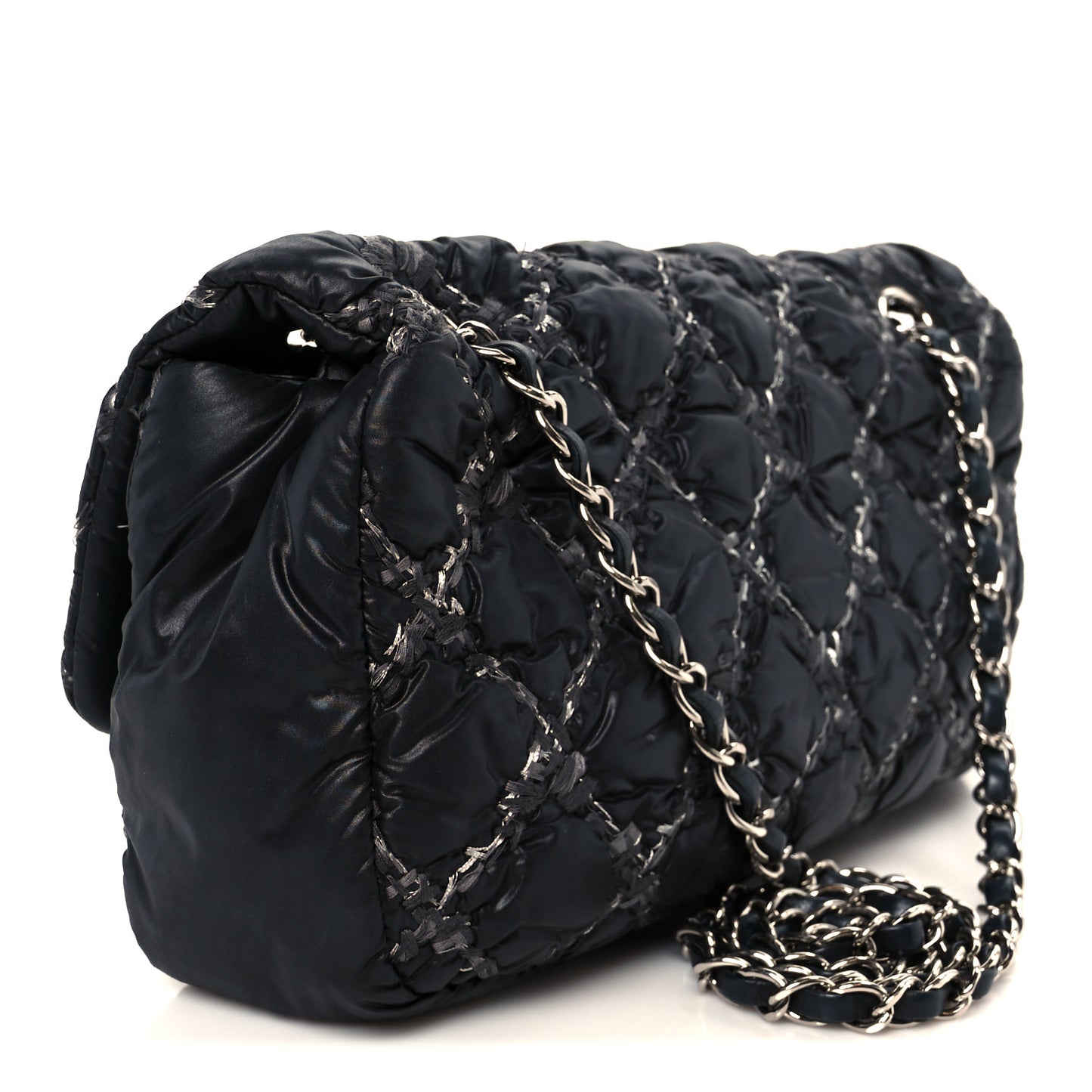 Nylon Quilted Tweed Stitch Medium Bubble Flap Black