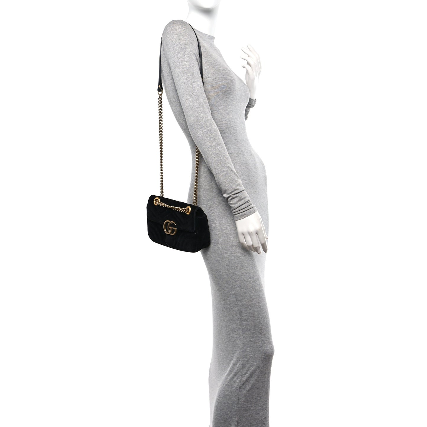 Velvet Matelasse Mini GG Marmont Shoulder Bag Black