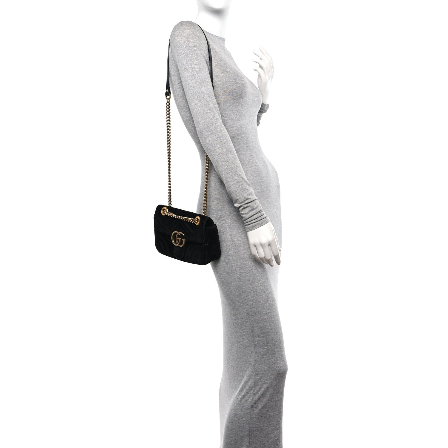 Gucci Velvet Matelasse Mini GG Marmont Shoulder Bag Black 2 of 10