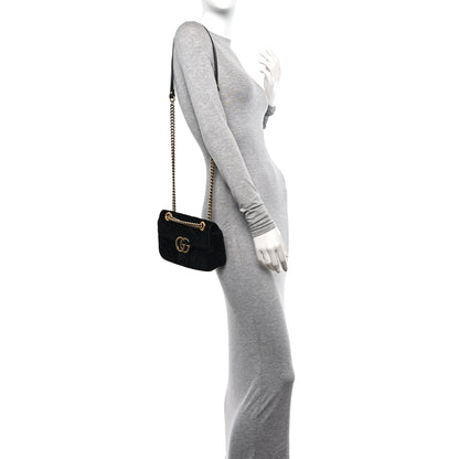 Gucci Velvet Matelasse Mini GG Marmont Shoulder Bag Black 2 of 10