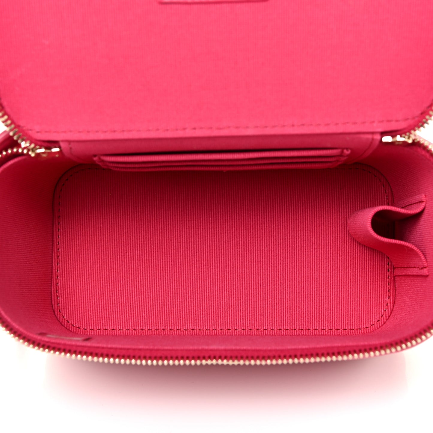 Lambskin Quilted Small Top Handle Vanity Case With Chain Dark Pink