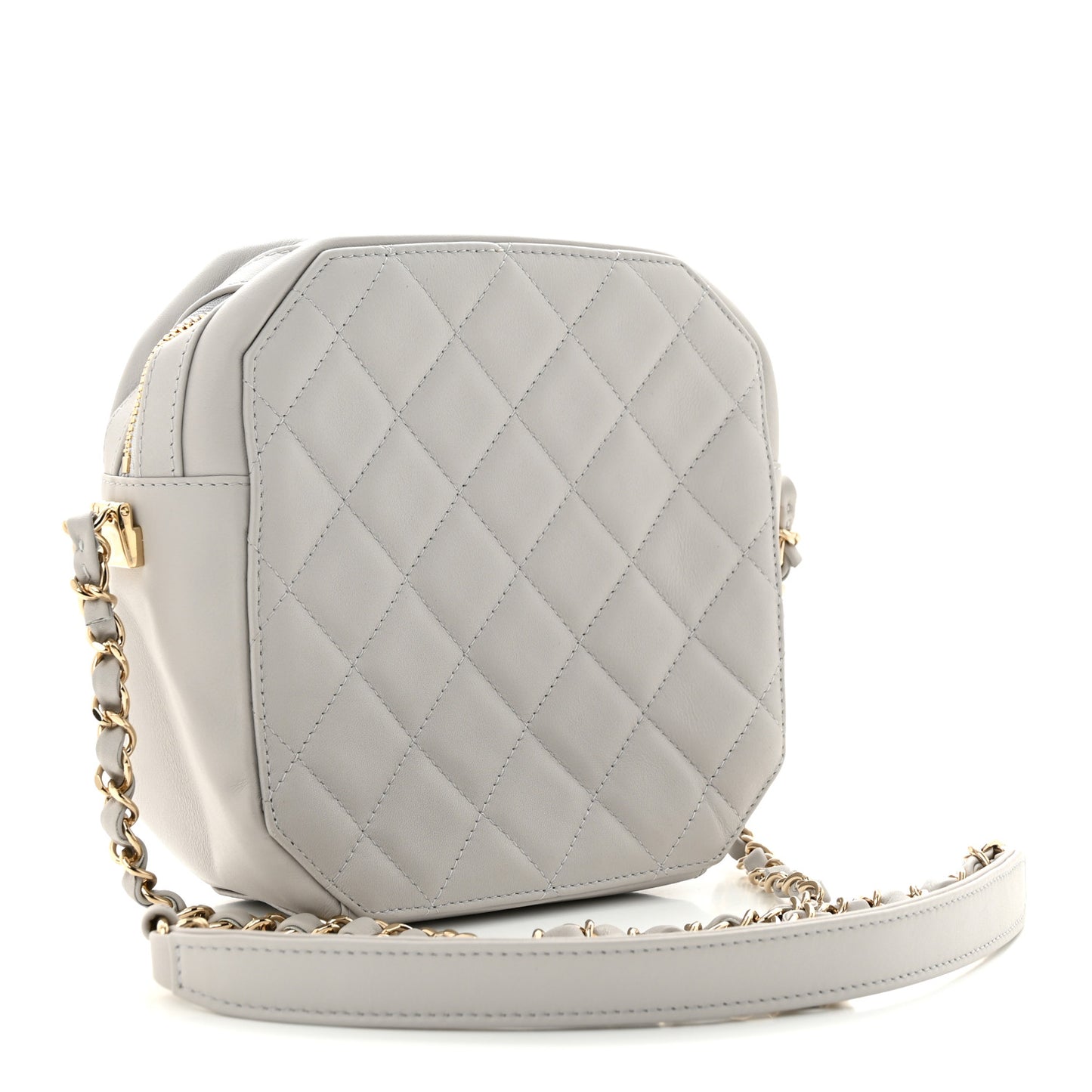 Calfskin Quilted CC Stitched Crossbody Camera Case Light Grey