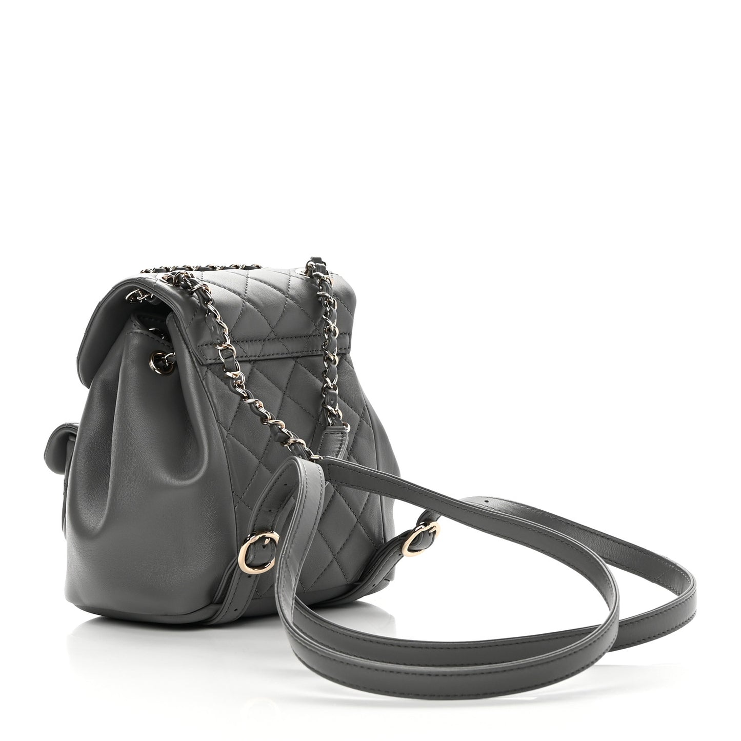 Lambskin Quilted Small Duma Drawstring Backpack Grey