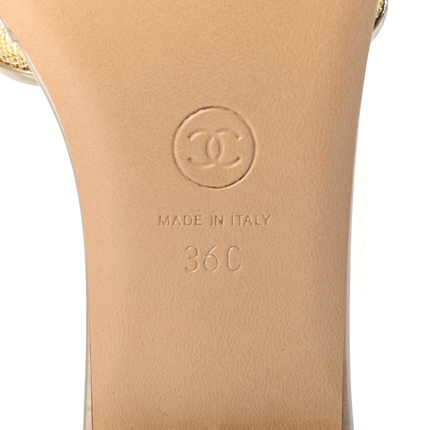 Glitter Mesh Patent Calfskin CC Sandal Mule 36 Gold