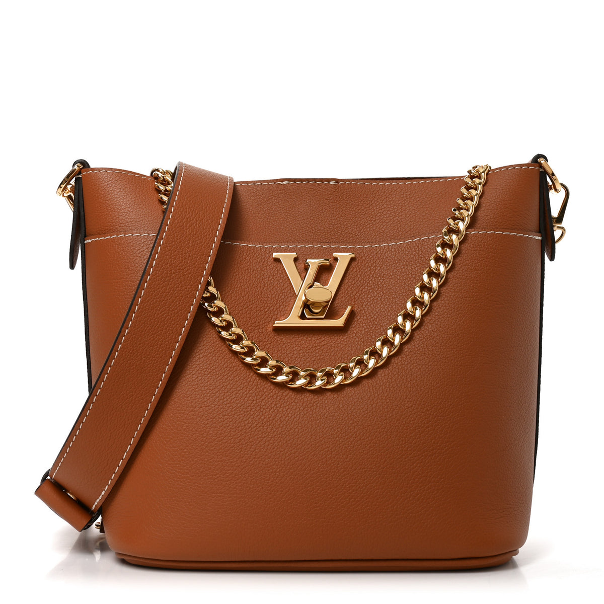 Calfskin Lock and Walk Bucket Cognac