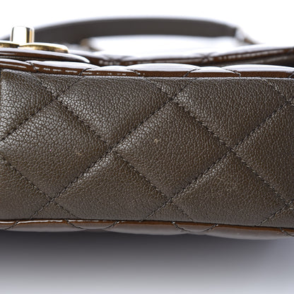 Chanel Patent Goatskin Quilted Medium CC Eyelet Flap Khaki 10 of 11