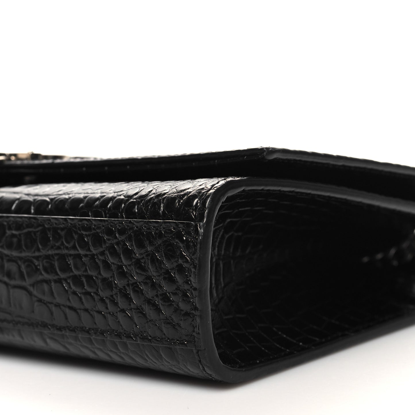 Calfskin Crocodile Embossed Medium Classic Monogram Kate Tassel Satchel Black