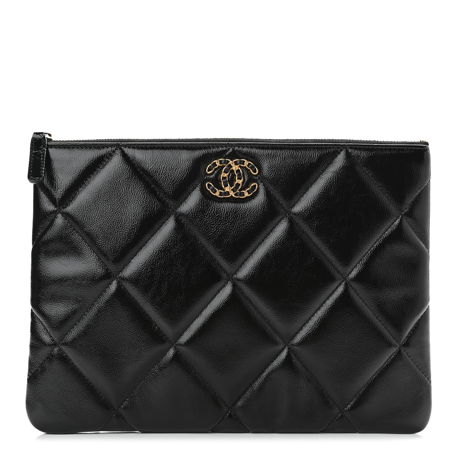 Chanel Shiny Crumpled Calfskin Quilted Large Chanel 19 Cosmetic Case Black 1 of 9
