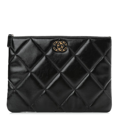 Chanel Shiny Crumpled Calfskin Quilted Large Chanel 19 Cosmetic Case Black 1 of 9