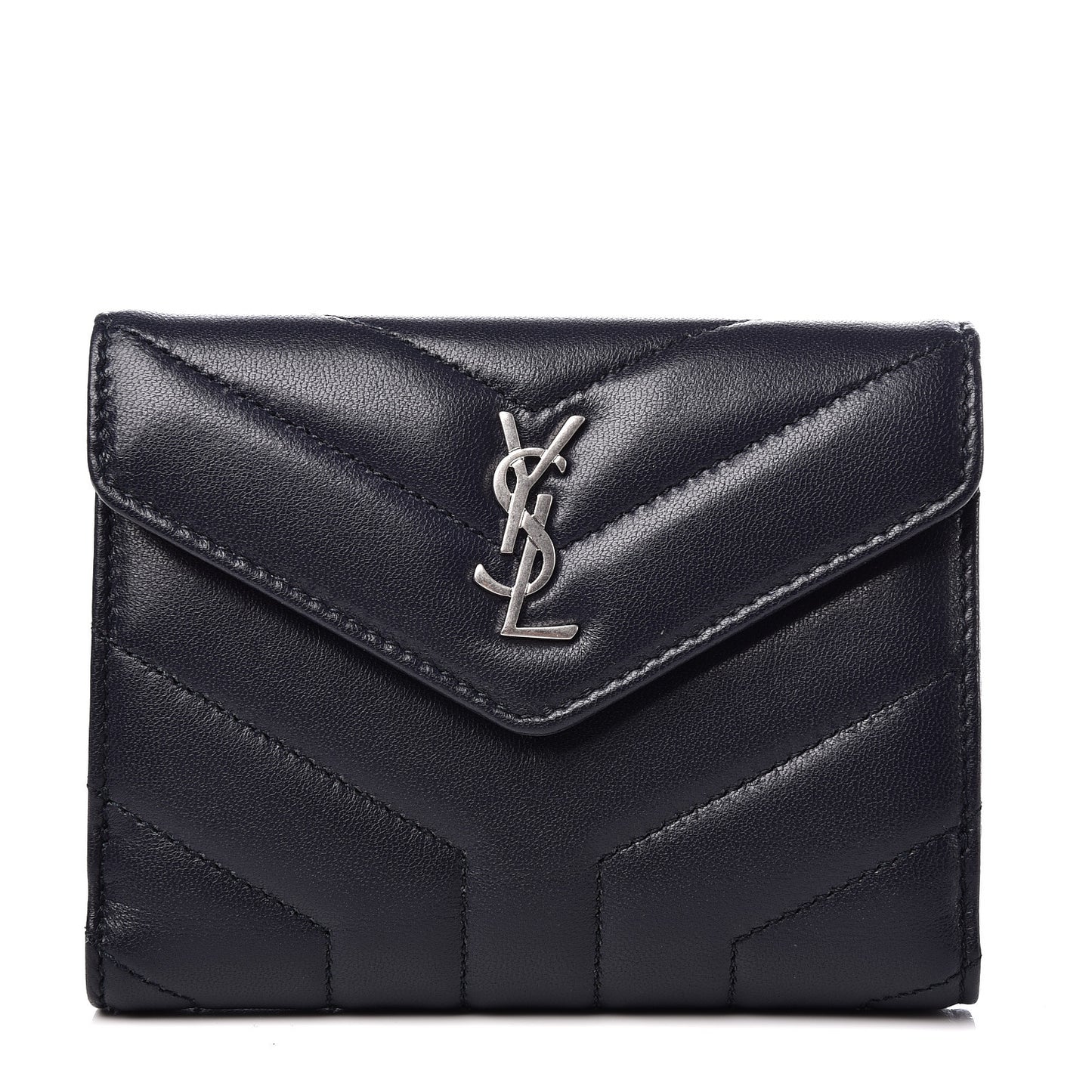 Lambskin Y Quilted Monogram Compact Loulou Wallet Navy
