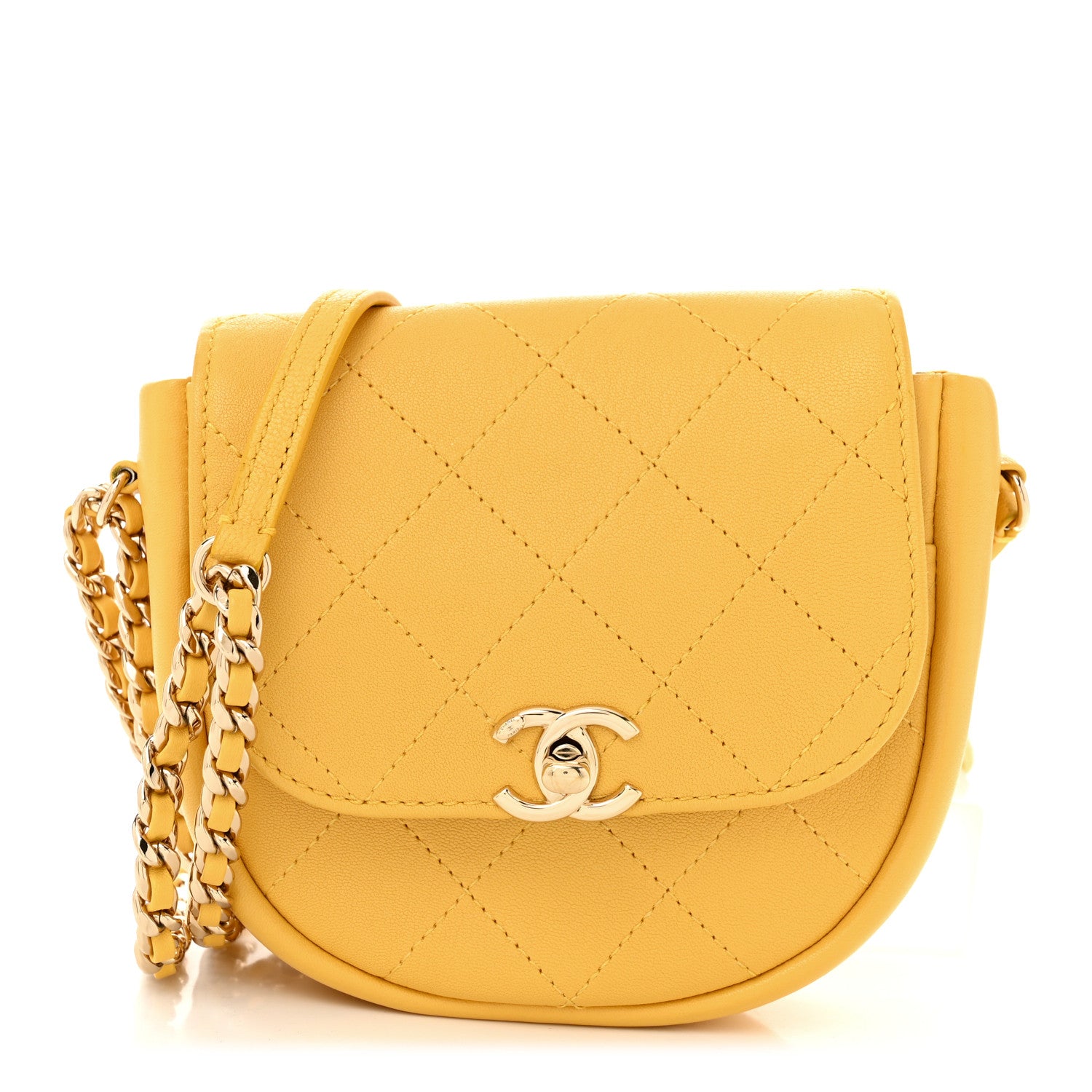 Chanel Goatskin Stitched Casual Trip Messenger Flap Yellow 1 of 10