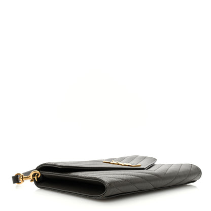 Saint Laurent Grain De Poudre Matelasse Chevron Monogram Envelope Clutch Earth 4 of 7