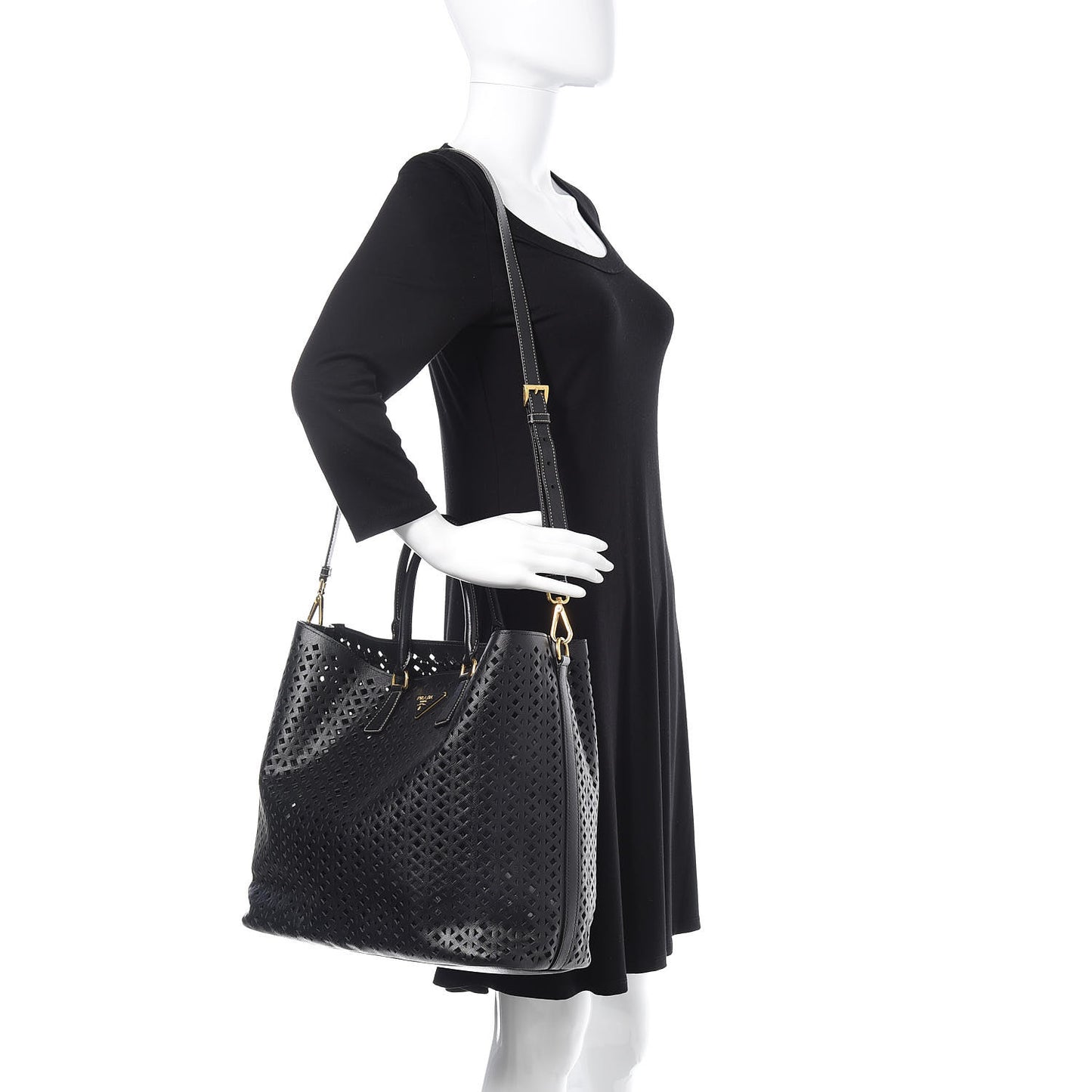 Saffiano Perforated Tote Black