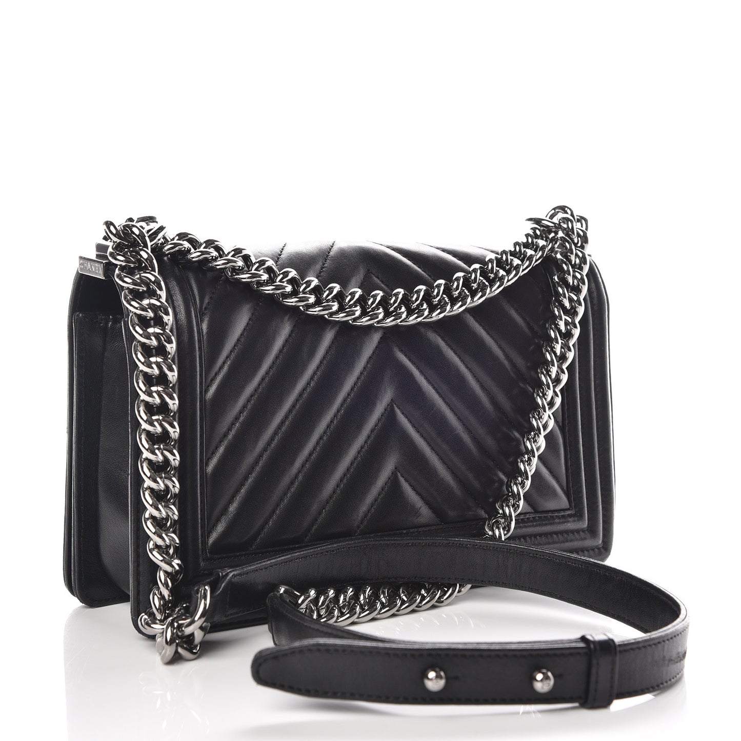 Calfskin Chevron Quilted Medium Boy Flap Black