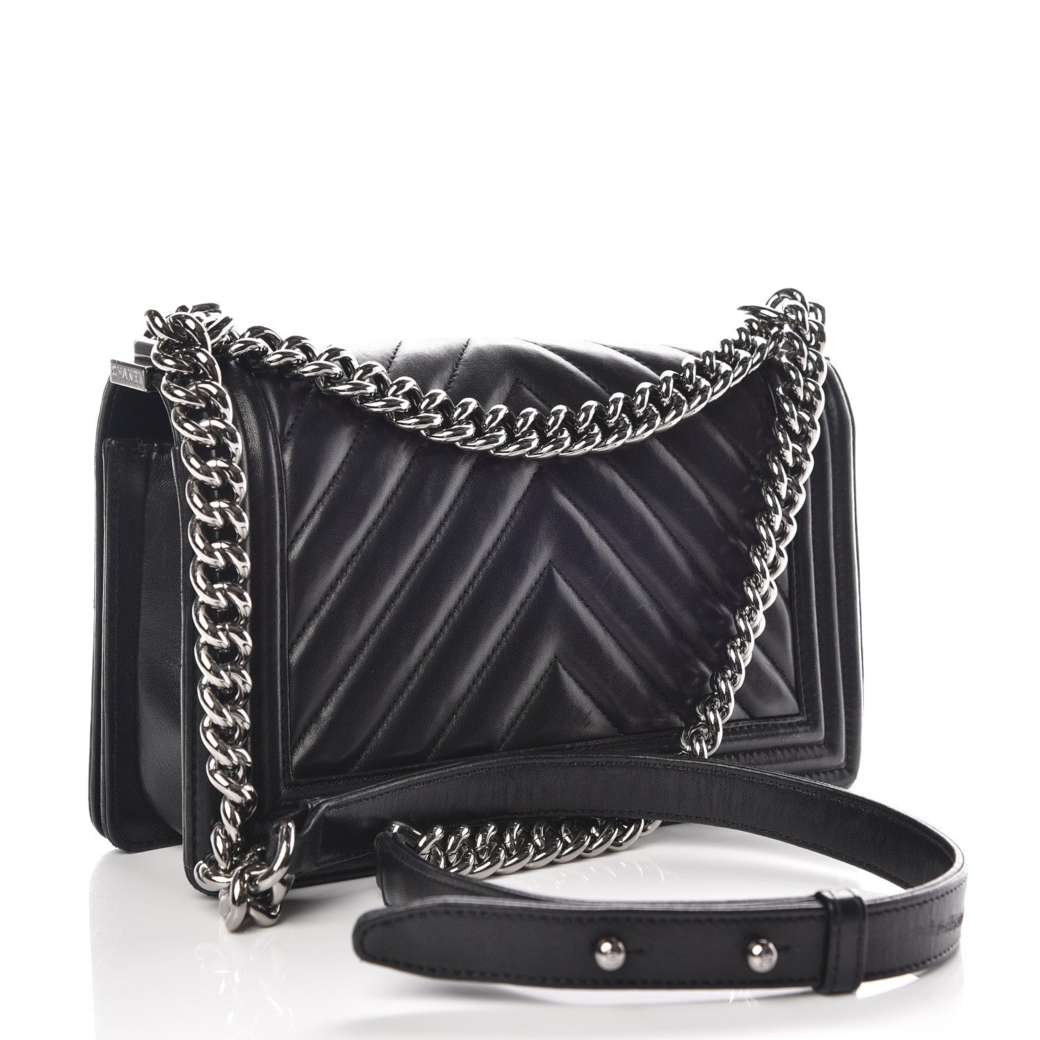 Chanel Calfskin Chevron Quilted Medium Boy Flap Black 3 of 16