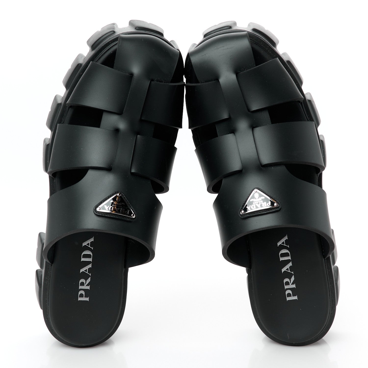 Prada Foam Rubber Triangle Logo Monolith 55mm Cage Sandals 41 Black 5 of 10
