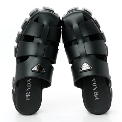 Prada Foam Rubber Triangle Logo Monolith 55mm Cage Sandals 41 Black 5 of 10