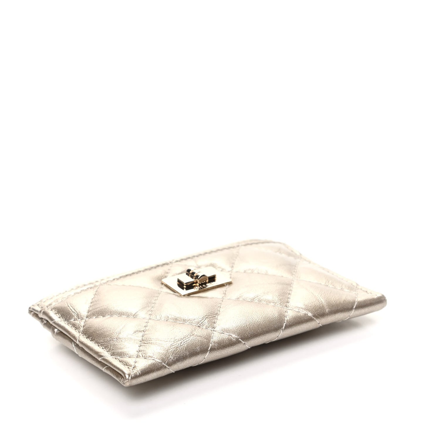 Metallic Aged Calfskin Quilted Reissue Card Holder Light Gold