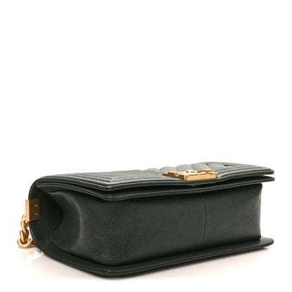 Chanel Caviar Chevron Quilted Medium Boy Flap Dark Green 4 of 11