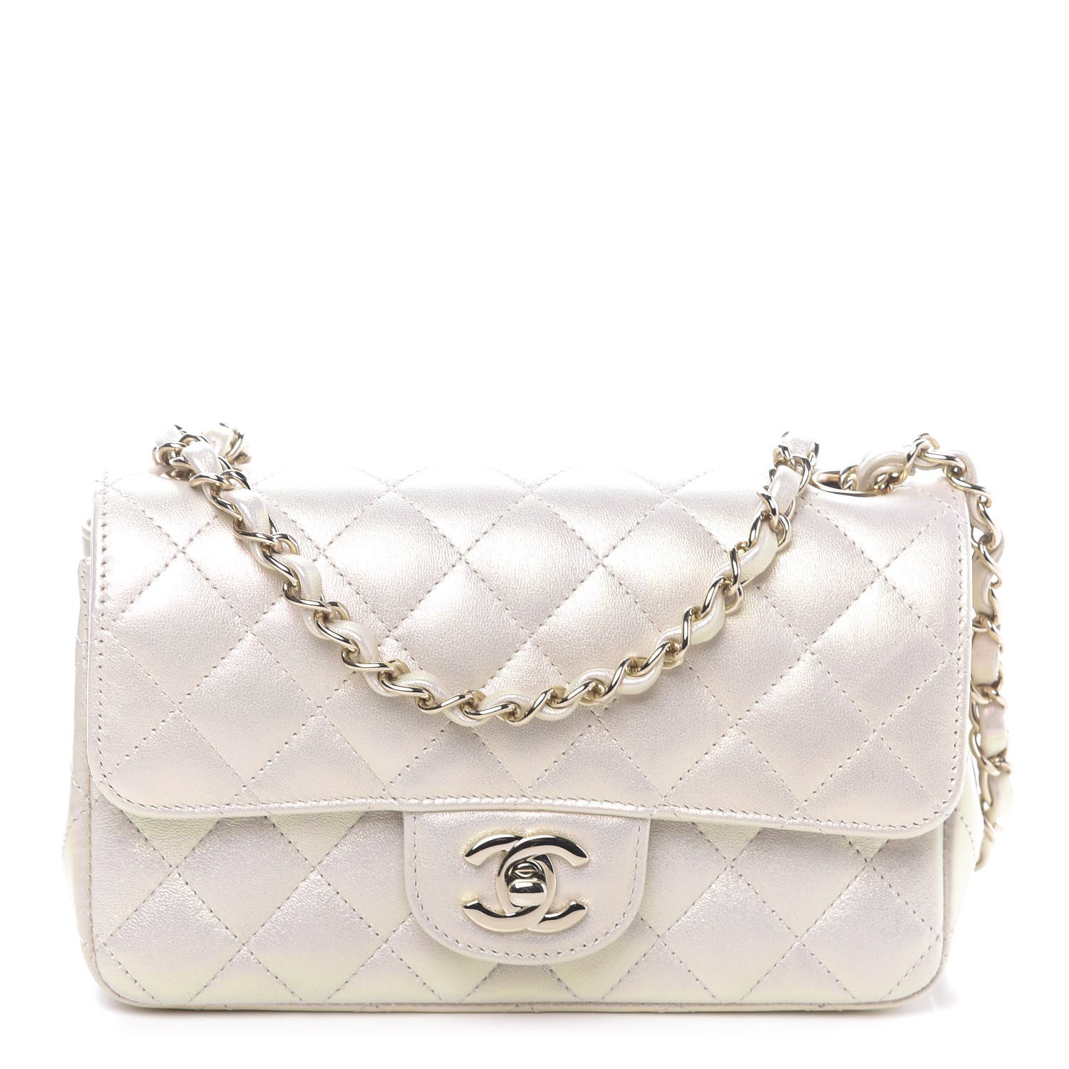 Chanel Iridescent Lambskin Quilted Mini Rectangular Flap Ivory 1 of 12