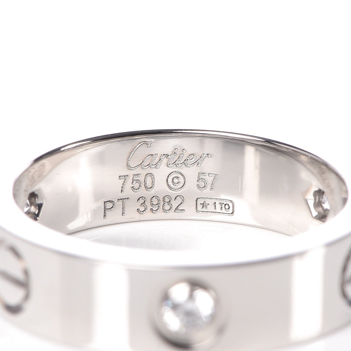 18K White Gold 3 Diamond 5.5mm LOVE Ring 57 8