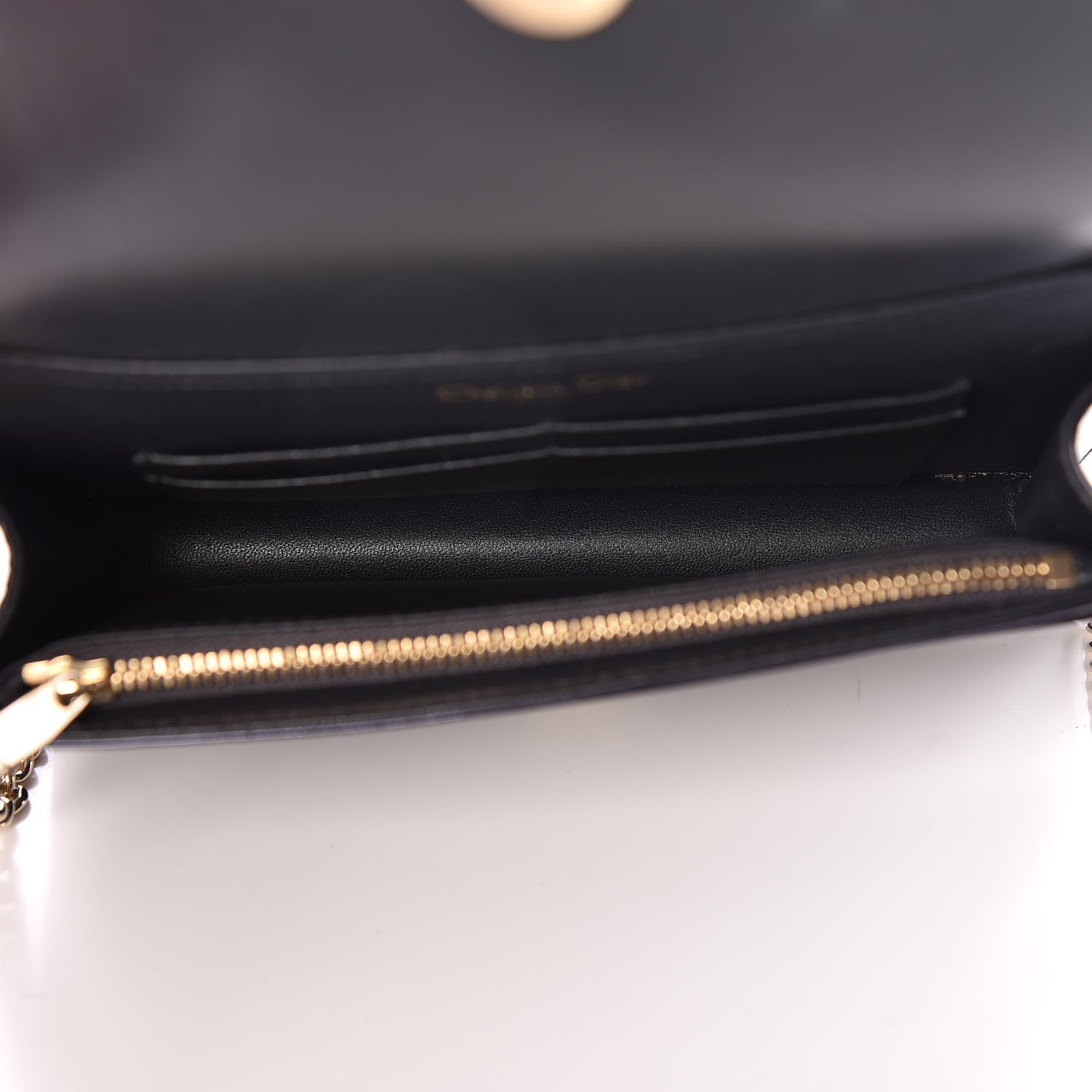 Christian Dior Metallic Patent Micro-Cannage Diorama Wallet on Chain Pouch Navy Blue 5 of 14