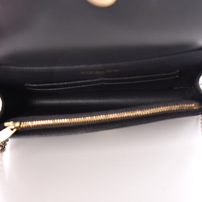 Christian Dior Metallic Patent Micro-Cannage Diorama Wallet on Chain Pouch Navy Blue 5 of 14