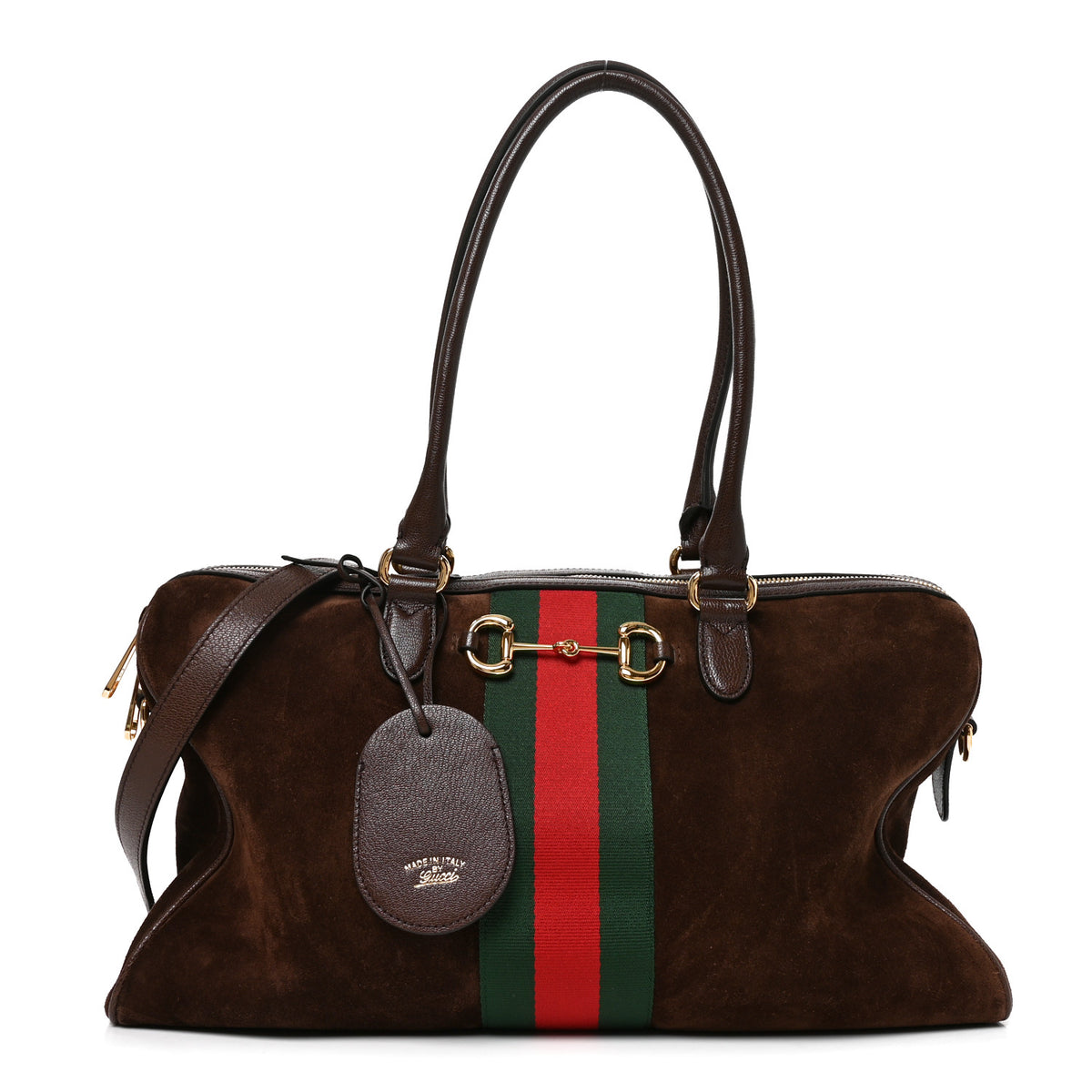 Gucci Suede Web Large Borsetto Boston Dark Brown 1 of 9