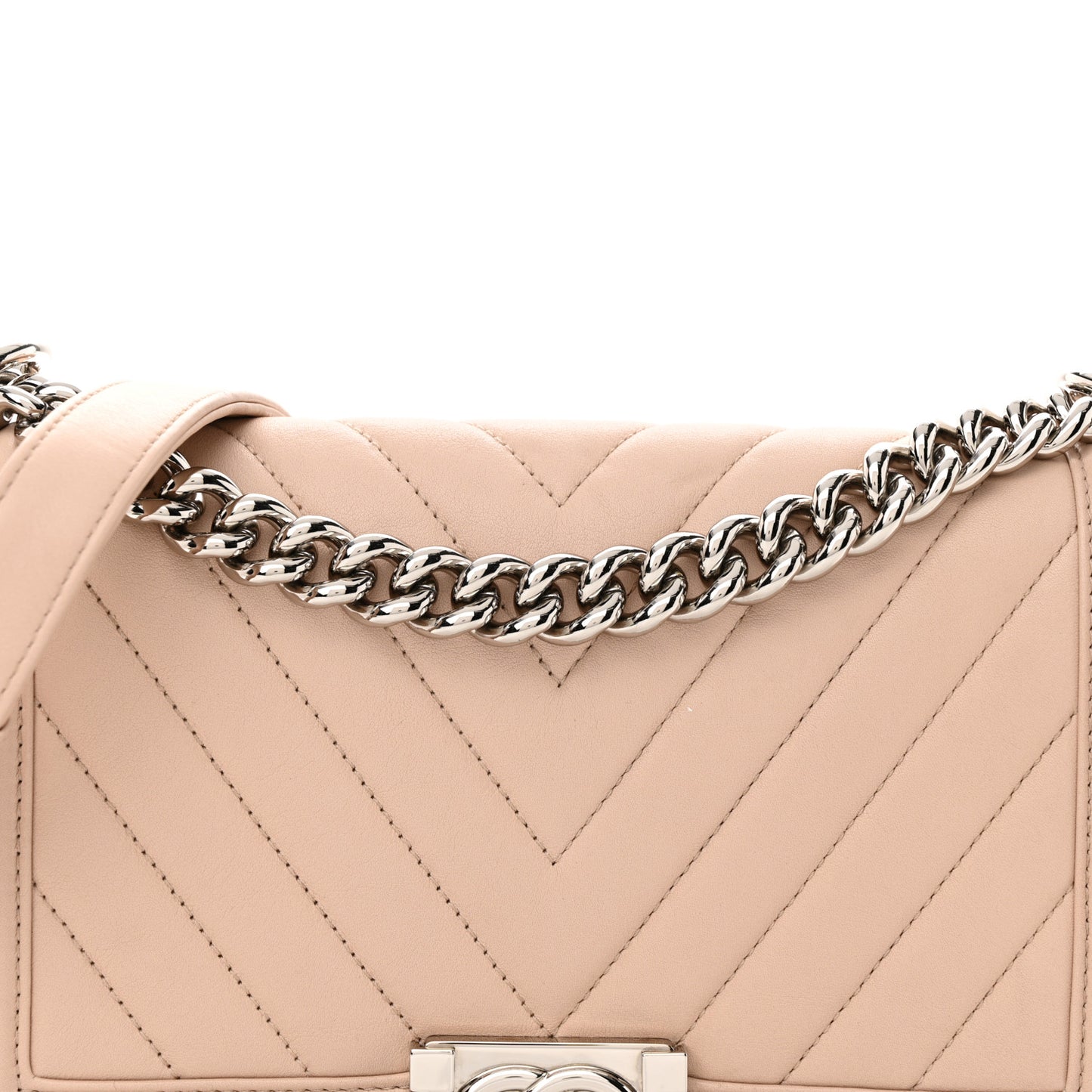 Calfskin Chevron Quilted Medium Boy Flap Beige