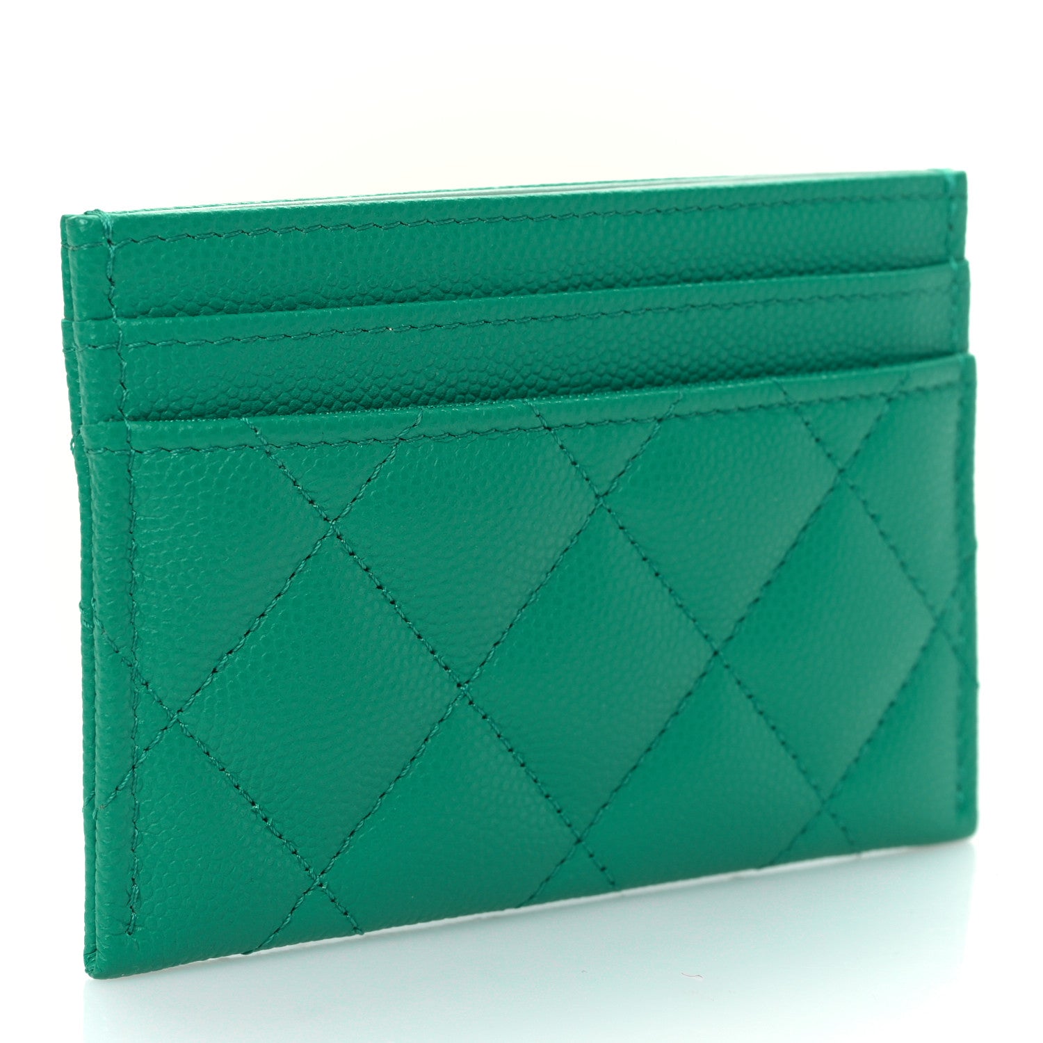Chanel Caviar Metal Perforated Quilted CC Card Holder Green 4 of 11
