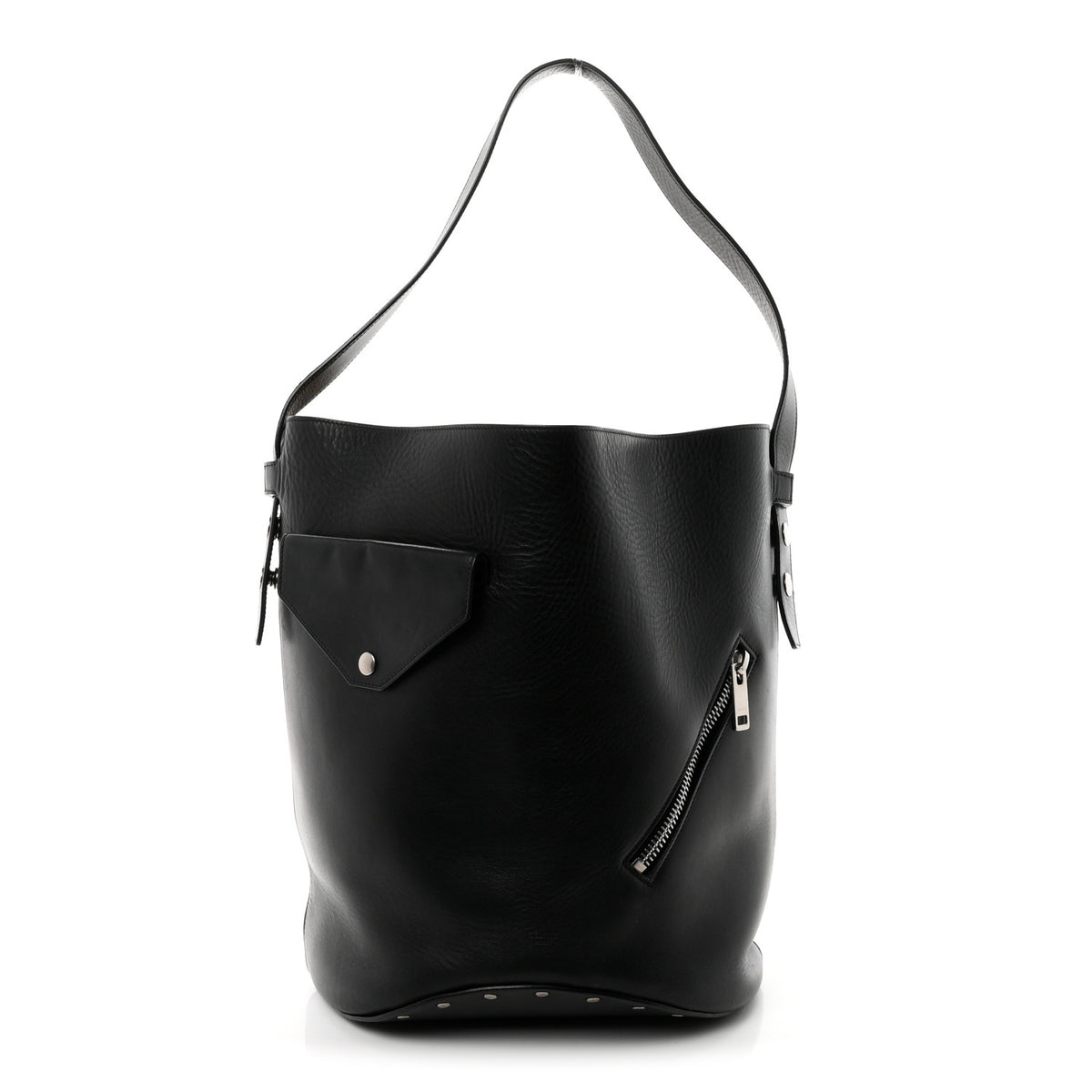 Celine Natural Calfskin Biker Bucket Shoulder Bag Black Sunflower 1 of 10