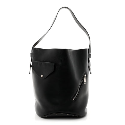 Celine Natural Calfskin Biker Bucket Shoulder Bag Black Sunflower 1 of 10