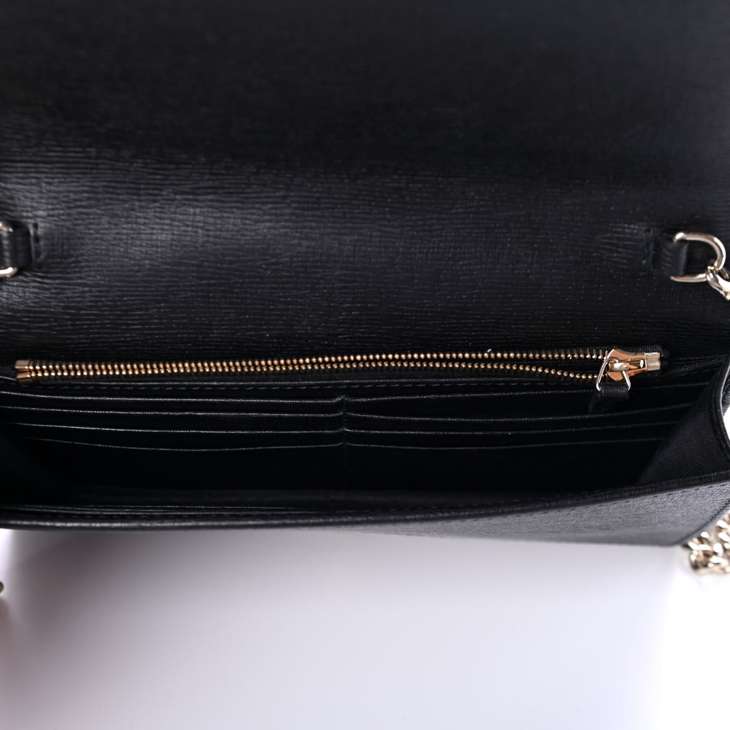 Textured Calfskin Medium Betty Chain Wallet Black