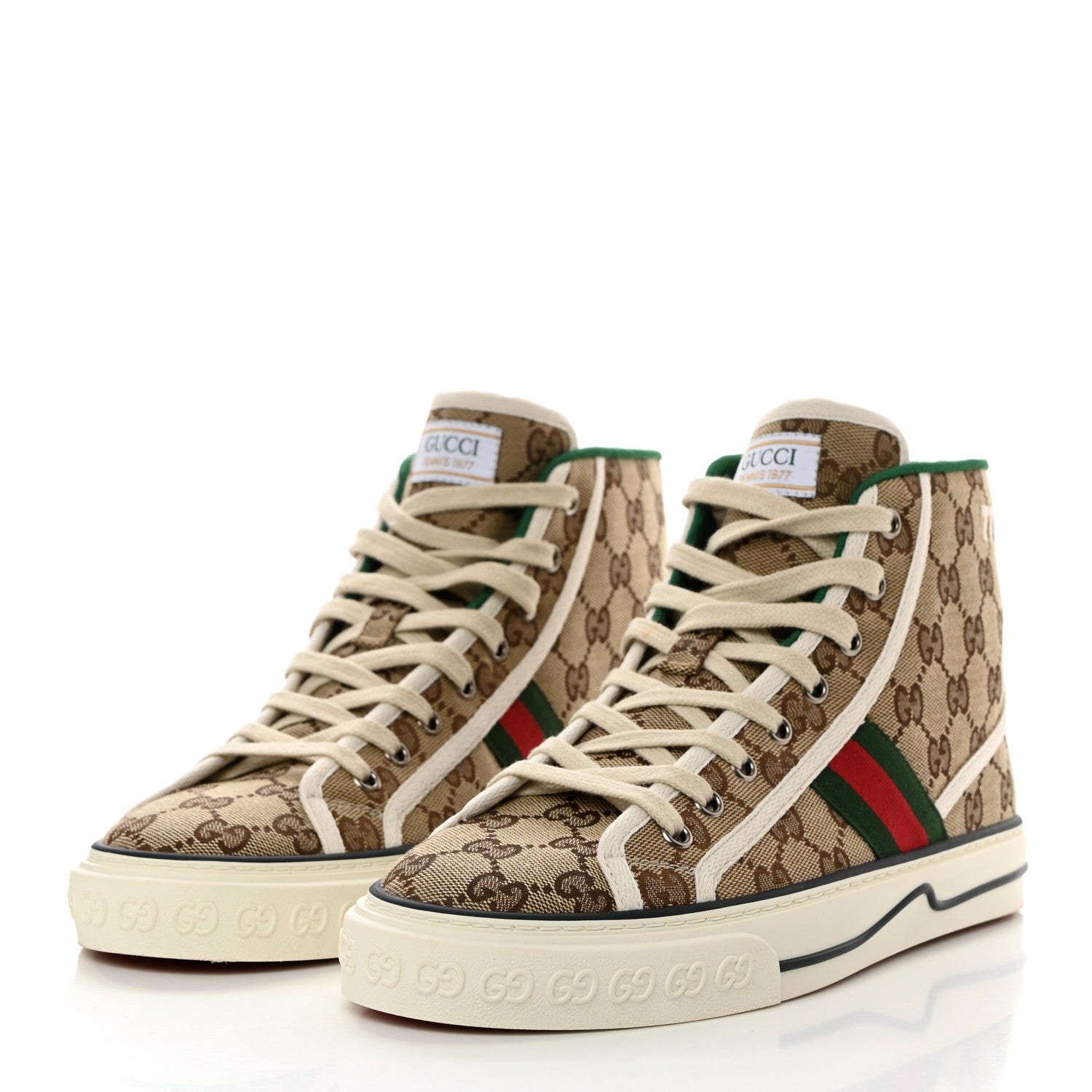 Gucci Canvas GG Monogram Web Womens 1977 Tennis High Top Sneakers 40 Ebony 3 of 8