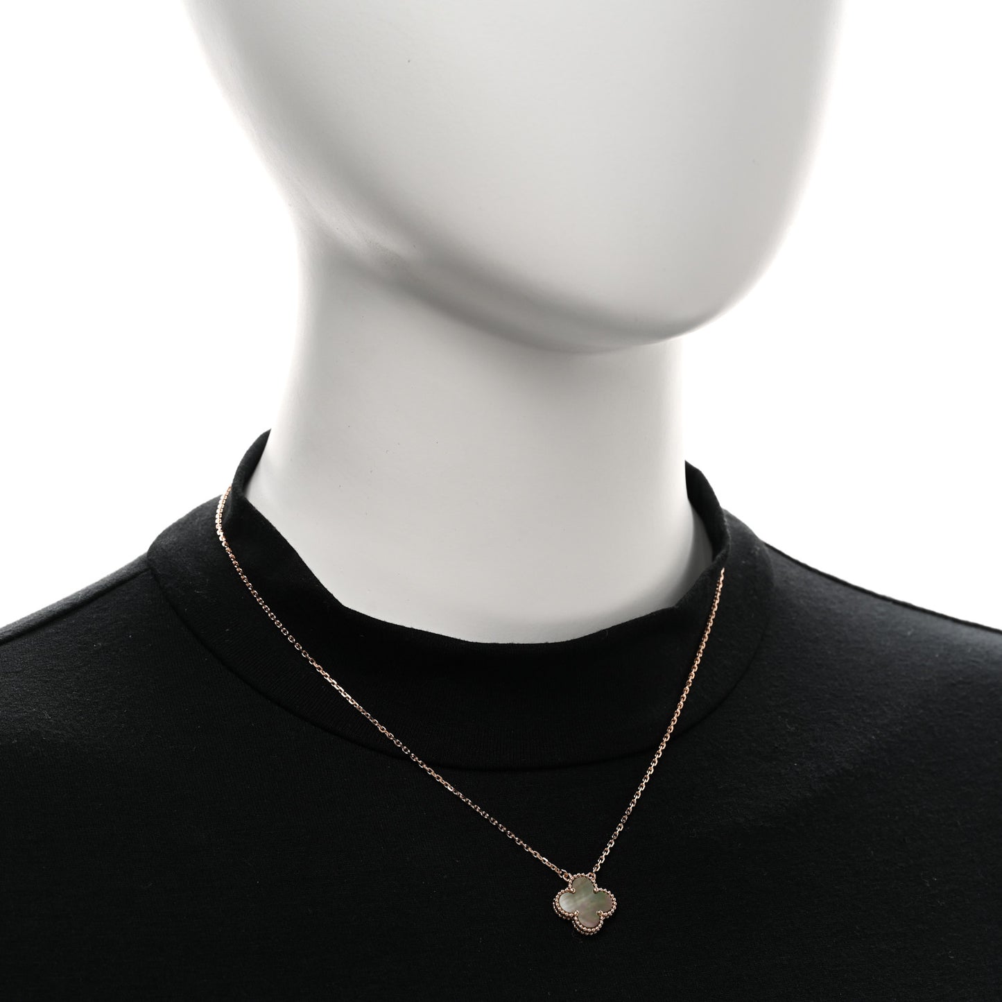 18K Rose Gold Gray Mother of Pearl Vintage Alhambra Pendant Necklace
