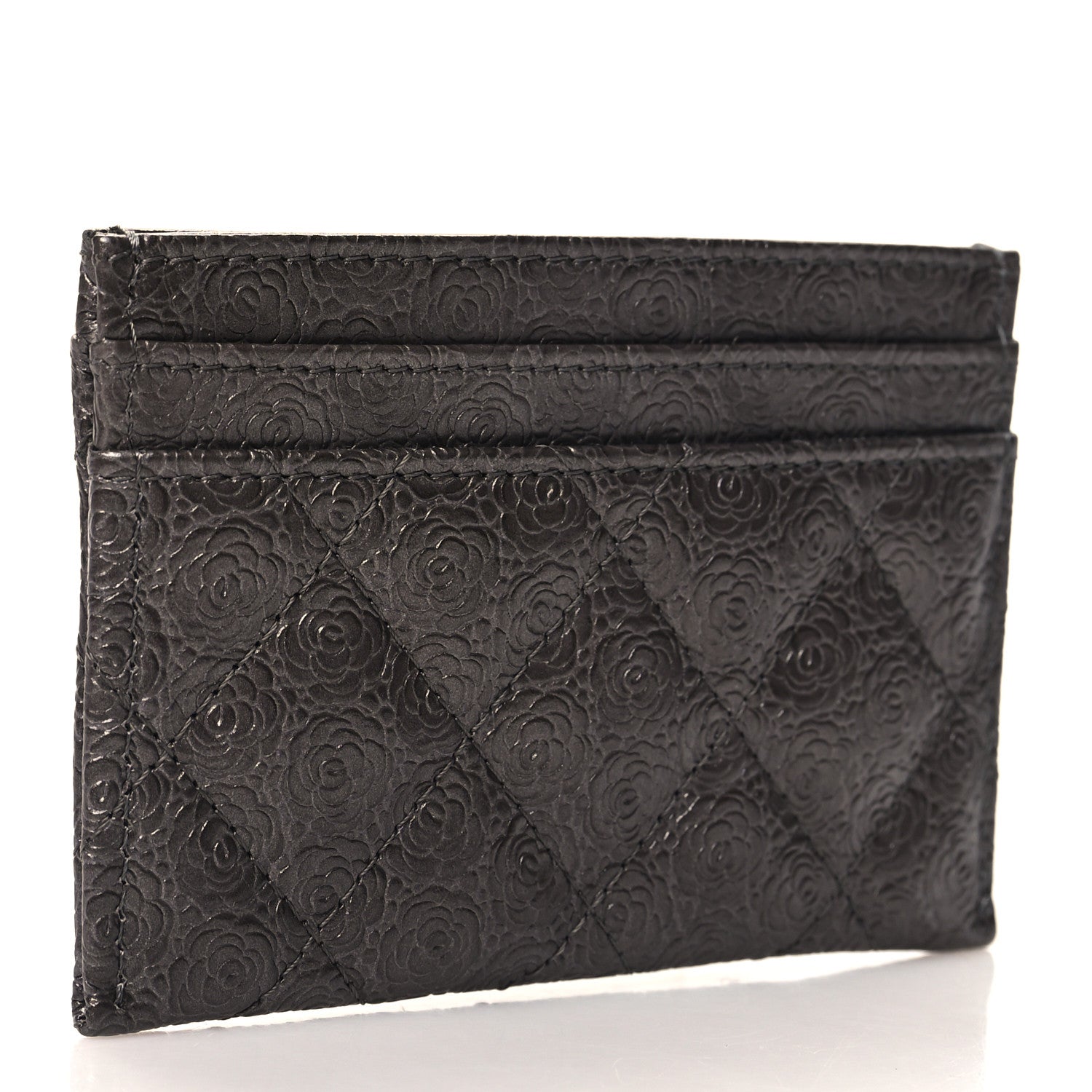 Chanel Metallic Calfskin Camellia Embossed Quilted Card Holder Grey 3 of 9