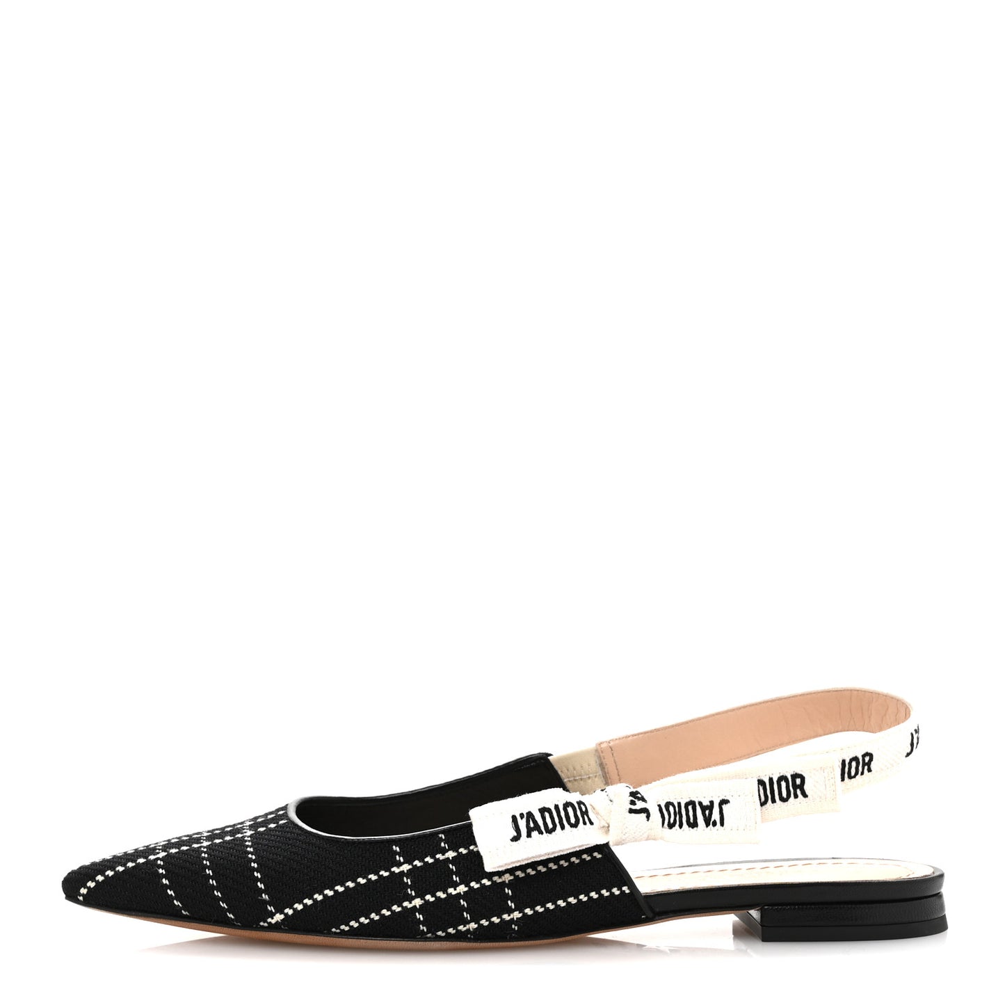 Fabric Ribbon Tartan Plaid J'Adior Slingback Ballet Flats 38.5 Black White