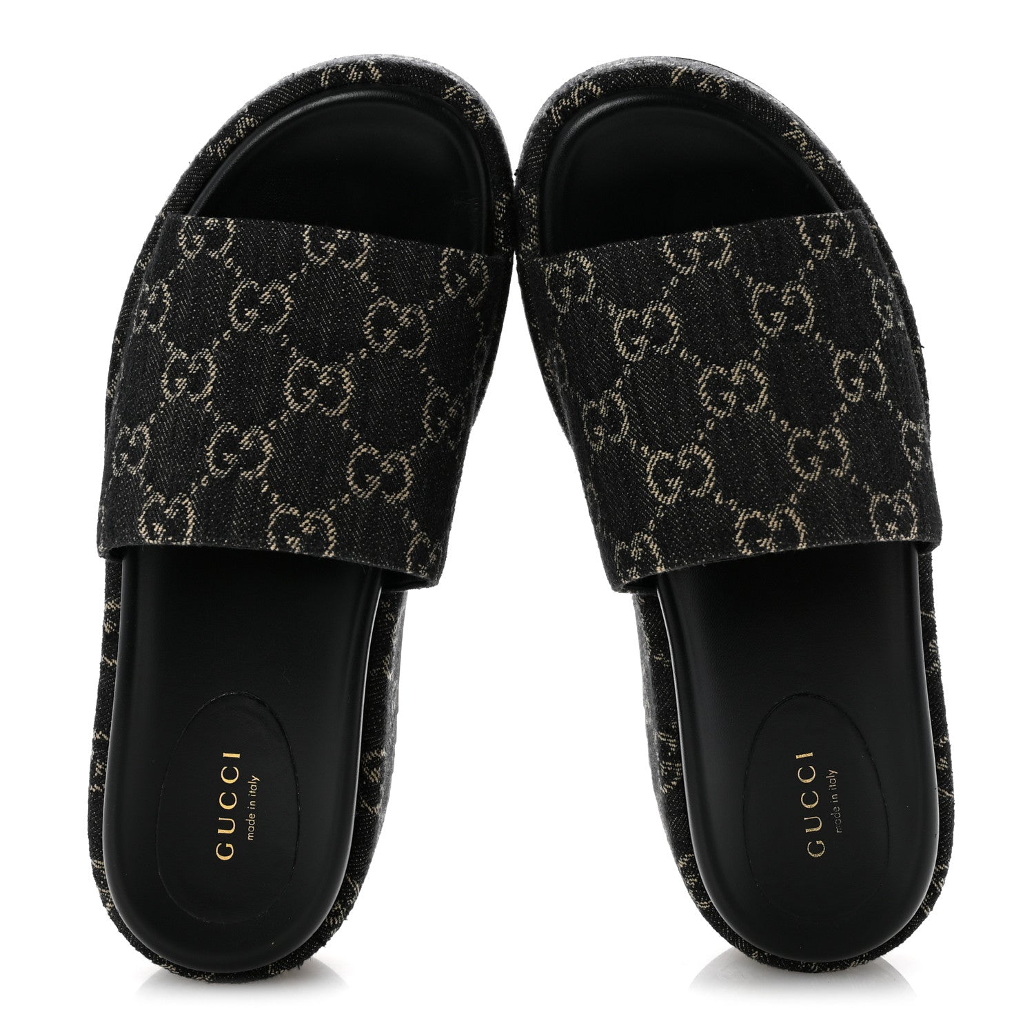 Gucci Jacquard Black Denim GG Monogram Angelina Platform 55mm Slide Sandals 38.5 Black Ivory 2 of 12