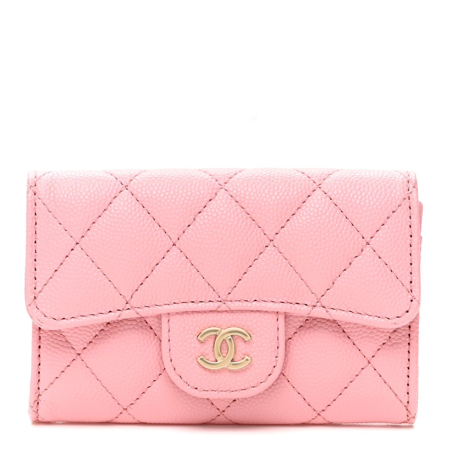 Caviar Quilted Flap Card Holder Wallet Pink