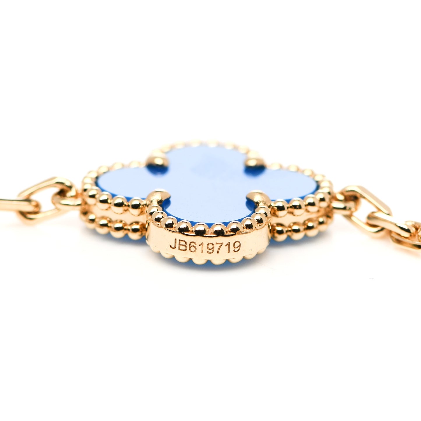18K Yellow Gold Blue Agate 5 Motifs Vintage Alhambra Bracelet