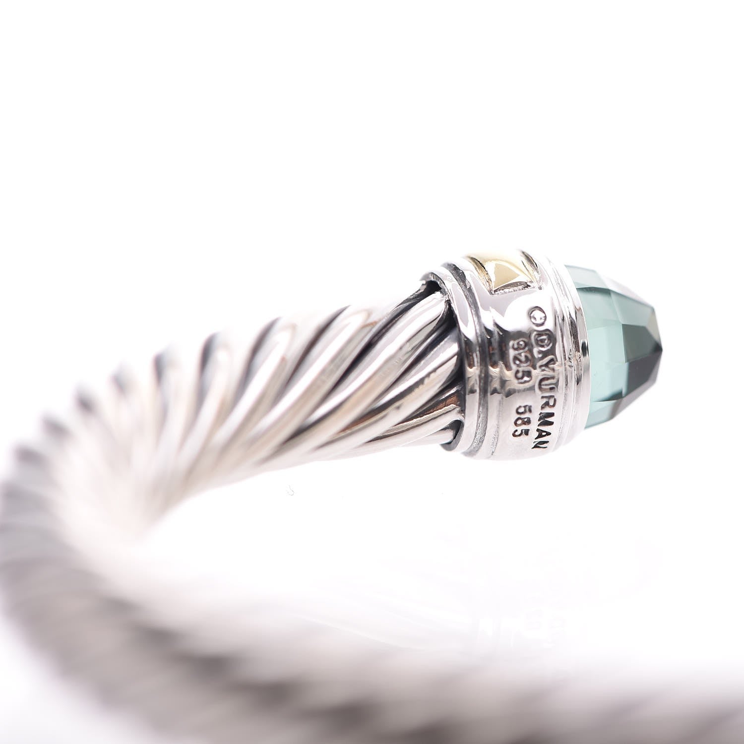 David Yurman Sterling Silver 14K Yellow Gold Prasiolite 7mm Cable Classics Bracelet 3 of 4