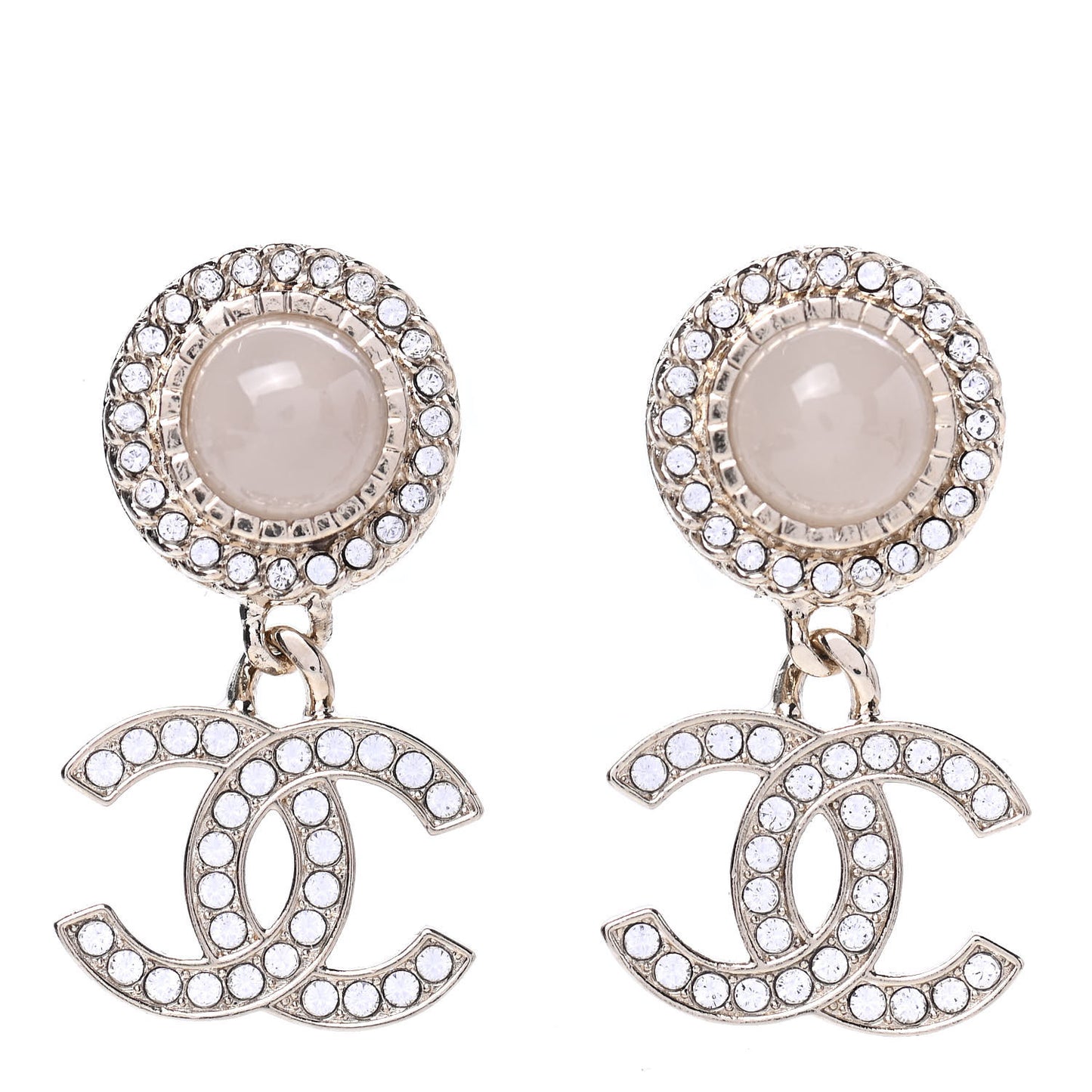Crystal Resin Pearl CC Drop Earrings Gold