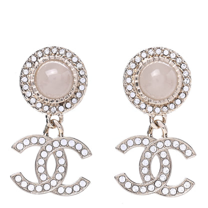 Chanel Crystal Resin Pearl CC Drop Earrings Gold 1 of 4