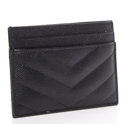 Saint Laurent Grain De Poudre Matelasse Chevron Monogram Credit Card Case Black 3 of 11