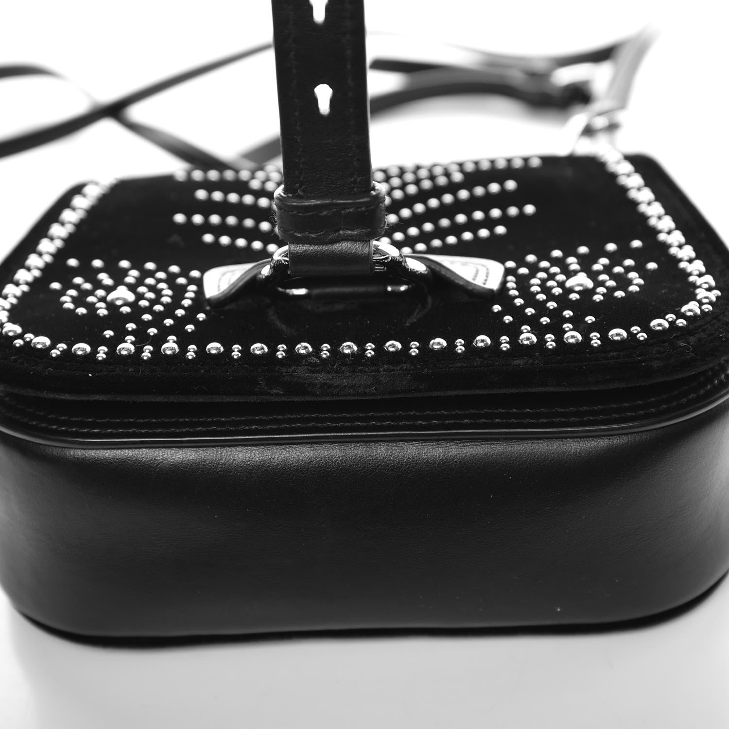 Miu Miu Velluto Soft Calf Studded Dahlia Shoulder Bag Black 13 of 15